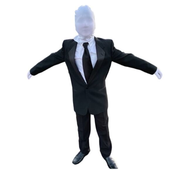 Slender Man Halloween Kids Costume Black Suit Mask Gloves Tie Spider‎ Backpack - Picture 1 of 4